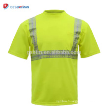 T-shirt de sécurité à la mode de collier rond jaune réfléchi adapté aux besoins du sport des hommes